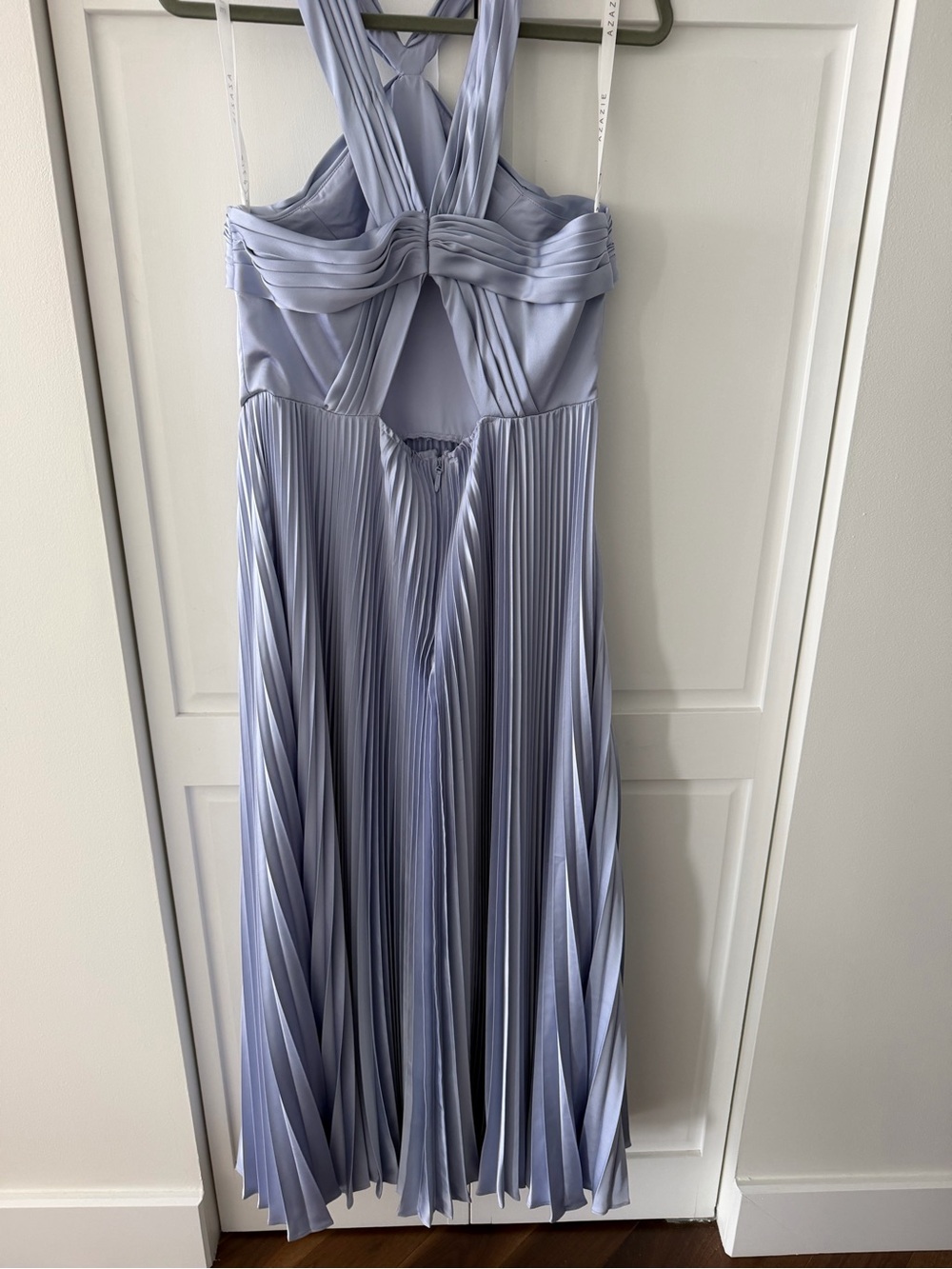 Azazie Dusty Blue Pleated Halter Bridesmaid Maxi Dress Size A12 (US 10/12) - Picture 5 of 16